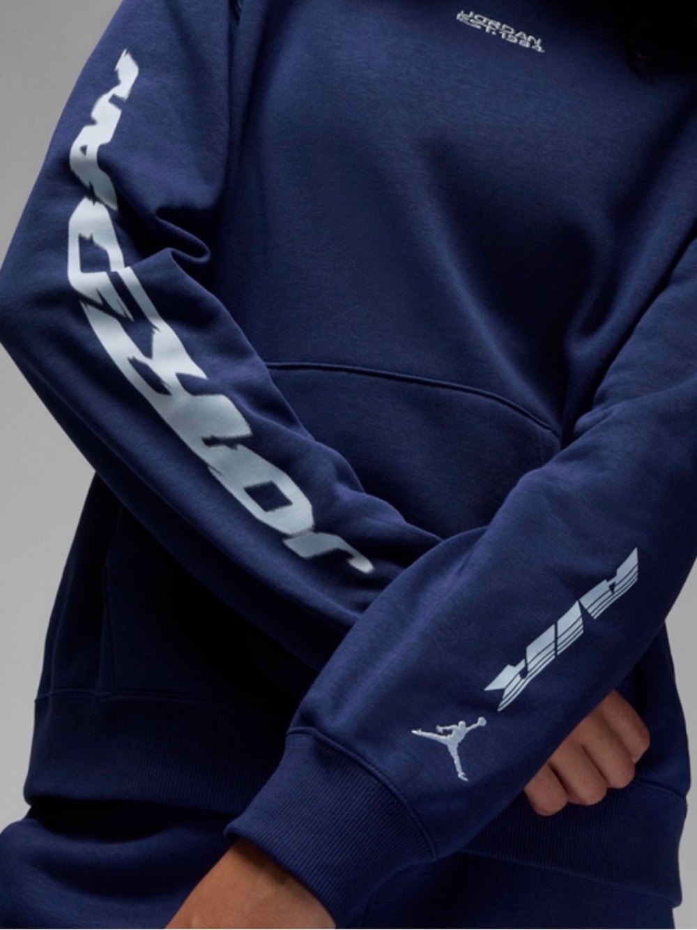 Jordan Navy Pullover Hoodie  White Sleeve air Jordan kangaroo pockets nwt large